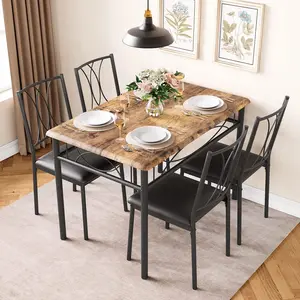 Rustic Small Kitchen Dining Set for 4, Kitchen Table and Chairs, Rectangular Kitchen Table Set with 4 Upholstered Chairs, 5 Piece Dining Room Table Set for Small Space, Apartment, Rustic