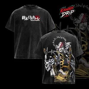 Retro Heavy Limited Qin Shi Huang x Record Of Ragnarok Anime Double Printed Vintage Washed Tee Unisex Oversize Heavyweight Cotton T-shirt for Anime Fans