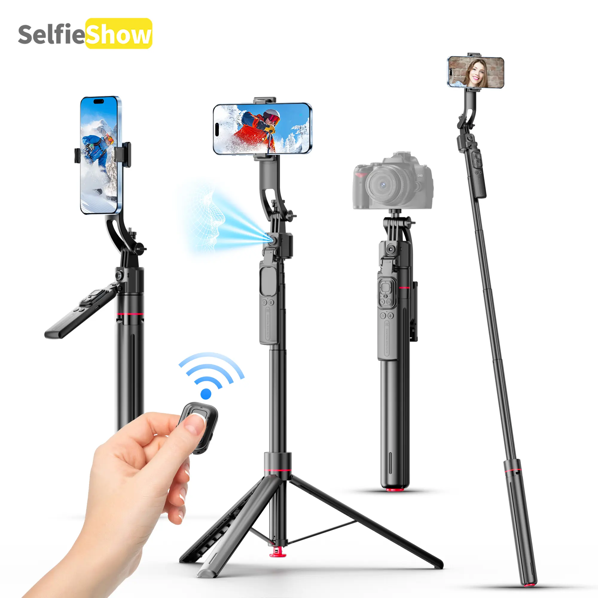 AI Face Tracking Selfie Stick Tripod, 70'' Auto Pop-Up Phone Tripod with 360° Rotation & Remote Control for TikTok Video Recording, Vlog, Travel & Live Streaming