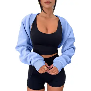 Lannew Women's Shrug Long Sleeve Cropped Sweatshirt with Thumb Hole Workout Shrugs Open Front Y2K Tops