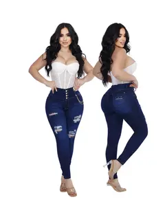 Jeans Levantacola Colombiano Women's High-Waist Skinny Fit Denim Pants with Chain Detail