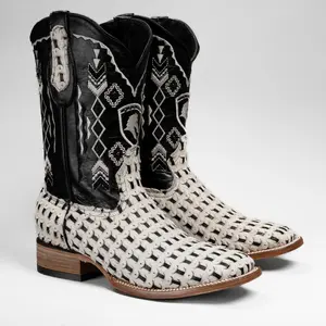 Men's Braided Leather and Hair Tribute Square Toe Boot