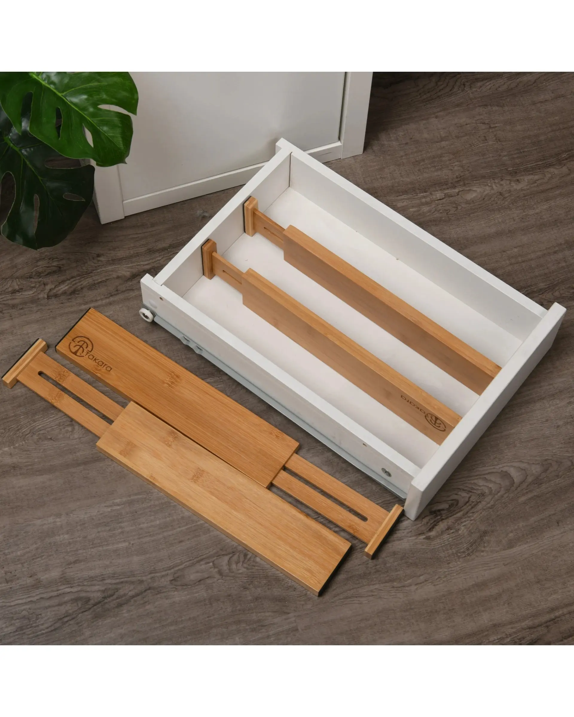set of 3 Adjustable Drawer Dividers Set - Expandable Bamboo Drawer Organizers