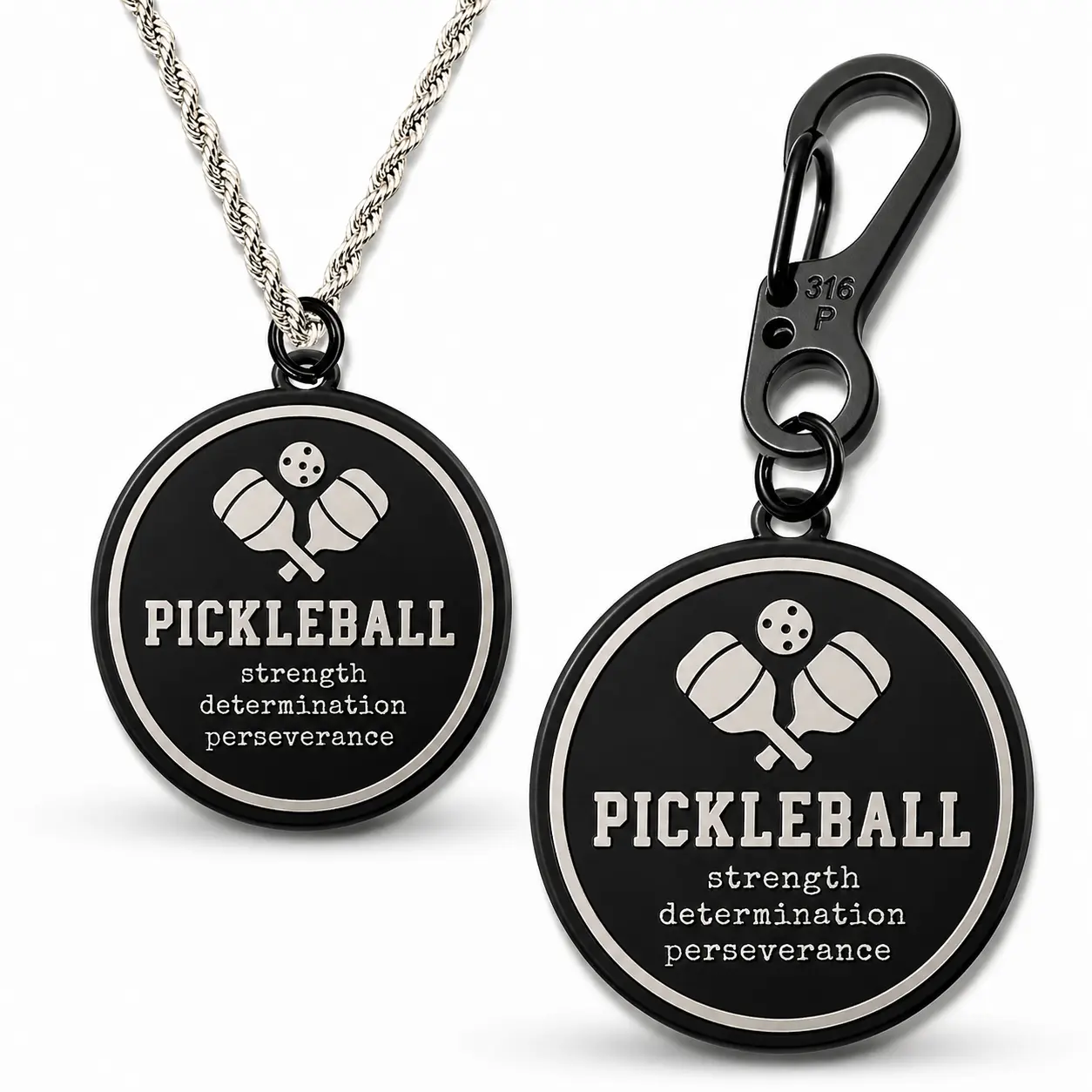 Pickleball Necklace Set, Men and Boys - Stainless Steel, Non-Tarnish