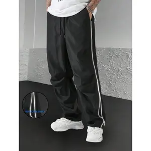Men's Reflective Tape Drawstring Waist Pants, Street Fashion Casual Pocket Trousers for Daily Wear, Men's Bottoms for All Seasons