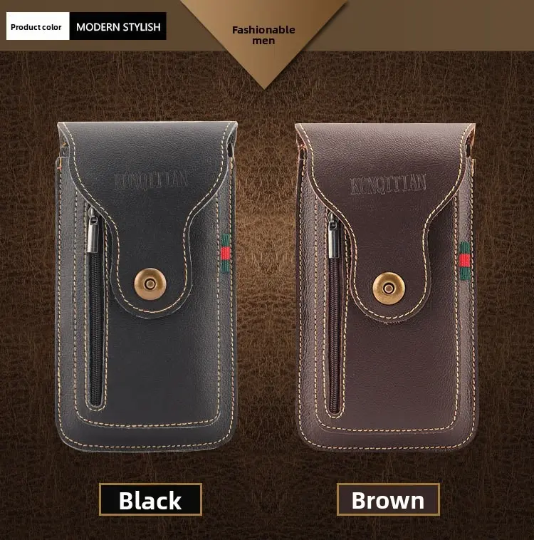 New leather Mobile Phone Waist Bag with Belt PU Leather Multifunctional Solid Dual Pocket for Men's Outdoor Construction Site Use phone case for iphone 14/15/16 pro max plus Sumsung Galaxy S24/S23 A54/A14 Z Fold/Z Flip, Pouch Holder, Waist Bag Holder