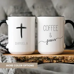 Christian Coffee Mug, Bible book Mug Gift For Her, Coffee And Jesus Cup, Religious Morning Gift, Gift for Coffee Lovers, Gift for Christian, Kitchen Drinkware, 11oz Tea Mug, 15oz Ceramic Cup