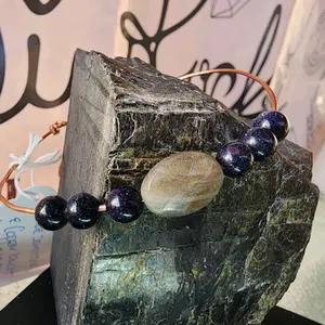 labradorite and blue sandstone copper wire bracelet