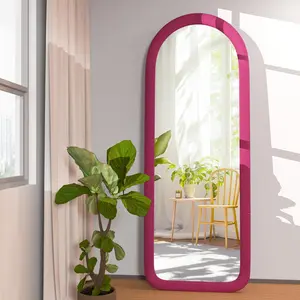 Full Length Mirror 56"x20" Arch Floor Mirror with Stand Arched Full  Mirror Standing  or Leaning Against Wall for Bedroom Flannel Wrapped Wooden Frame