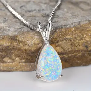 Elegant & Stylish Teardrop Synthetic Opal Pendant Necklace - Versatile Temperament Collarbone Chain for Women, Ideal Gift for Girlfriend on Birthday, Valentine's Day, Christmas & Mother's Day, Designer Style with Valentine's Day Special Offer