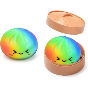 Giant Glitter Dumpling, Giant Dumpling Squishy, Mega Rainbow Dumplings, Cute Anxiety Relief Fidget Toy, with Steamer Box,Soft Squeeze Decompression Dough for Adults