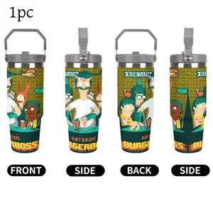 1pc Bob's Burgers Retro Pixel Theme 30 Oz Stainless Steel Vacuum Insulated Tumbler, Vacuum Insulated Cup, Portable Design with Handle & Straw, Ideal for Outdoor Sports, Great gift for car enthusiasts, Insulated Travel Drinkware
