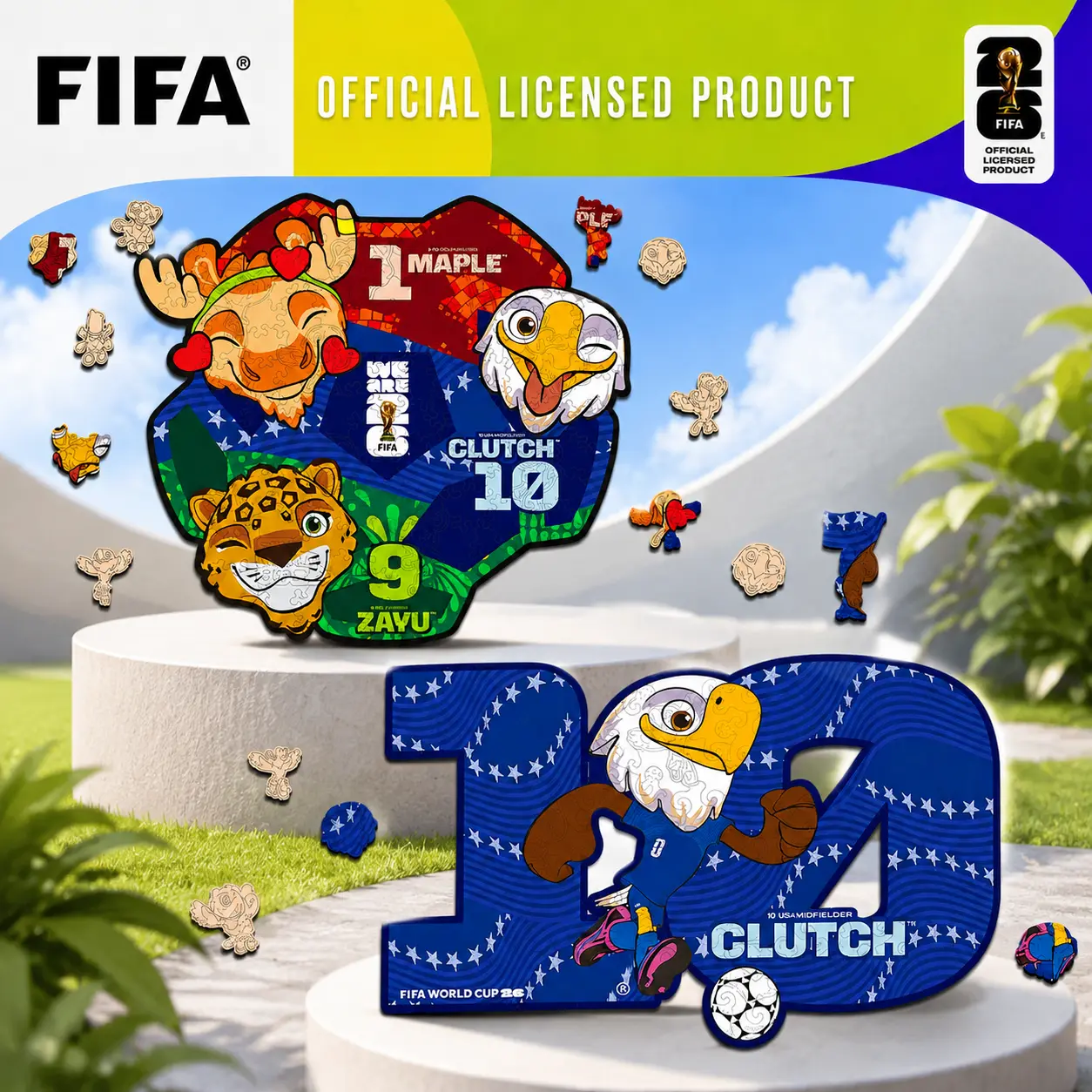FIFA World Cup 2026 Mascot Series 150pcs Wooden Puzzle, Officially Licensed Soccer Puzzle Gift for Fans, Irregular Shape Collectible Jigsaw Puzzle campingessentials