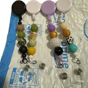 Colorful Name Tags with Assorted Beads and Retractable Clips for Easy Attachment and Removal