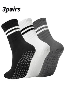 Women's Striped Print Sports Socks, 3/8 Pairs Non-slip Silicone Gripped Socks for Yoga, Pilates, Barre, Dance, Gym, Workout, Sports Socks for Women