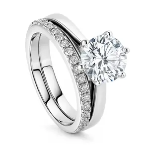 BERRICLE Sterling Silver Solitaire Engagement Rings Statement Stackable Band for Women, 2 Carat Round Cut Cubic Zirconia CZ Ring Set