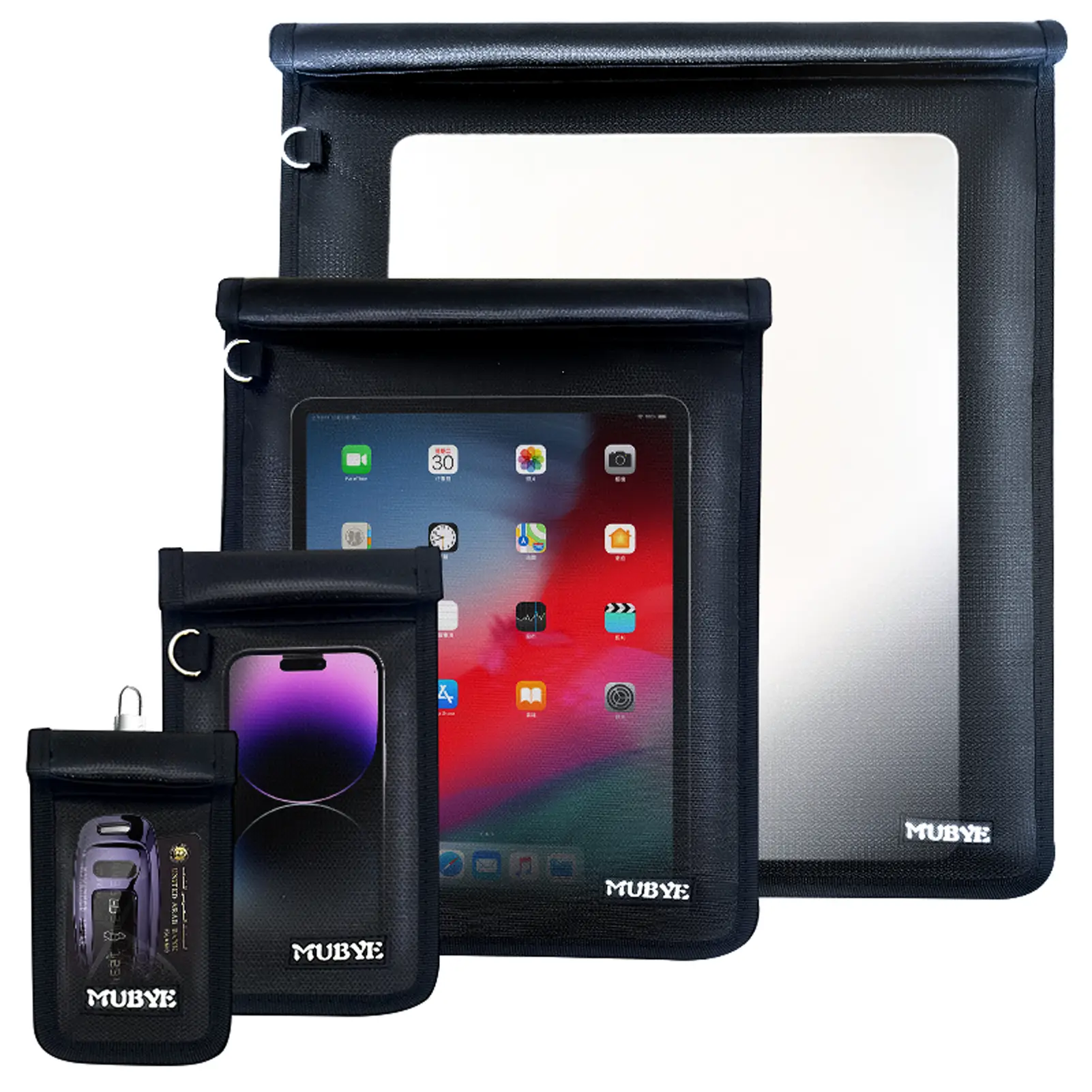 Faraday Bags, 4 Pack Faraday Cage with Key Fob Protector, Fireproof Waterproof Faraday Bag EMP Proof Signal Blocker, Anti-Theft RFID Blocking Pouch fo