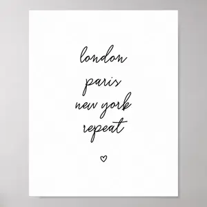 [UNFRAMED POSTER] London Paris New York Repeat' Poster | Pink 8x10