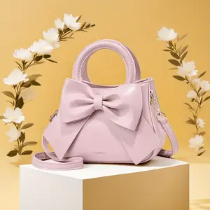 Pink Bow Handbag Women Adjustable Shoulder Crossbody Polyester Lined Versatile Daily Commute Special Occasions