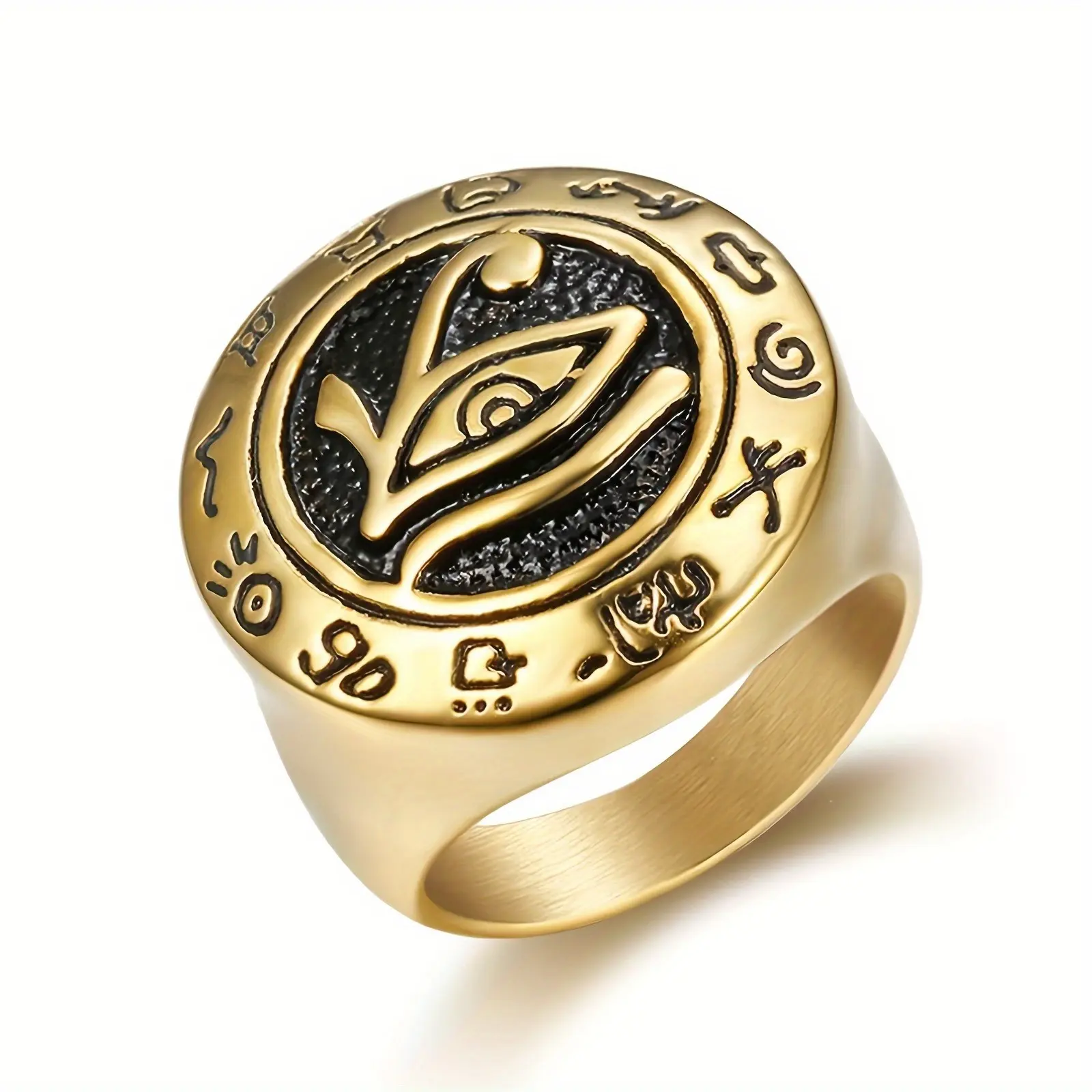 Men's Vintage Hummingbird Ring with Horus Eye, Stainless Steel Embossed Retro Rings, Punk Style Party Wear Jewelry, Vintage Embossed Ring