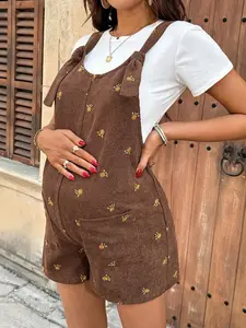 JOYCEE Brown Printed Maternity Jumpsuit Casual Short Overalls
