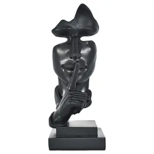 212 MAIN Artistic Stone Sculpture Decoration Figure - "Silence Is Golden" Black Home Decor Statue, 1-Piece Conversation Piece, Thoughtful Home Supplies Gift (Set-Inclusive Design)