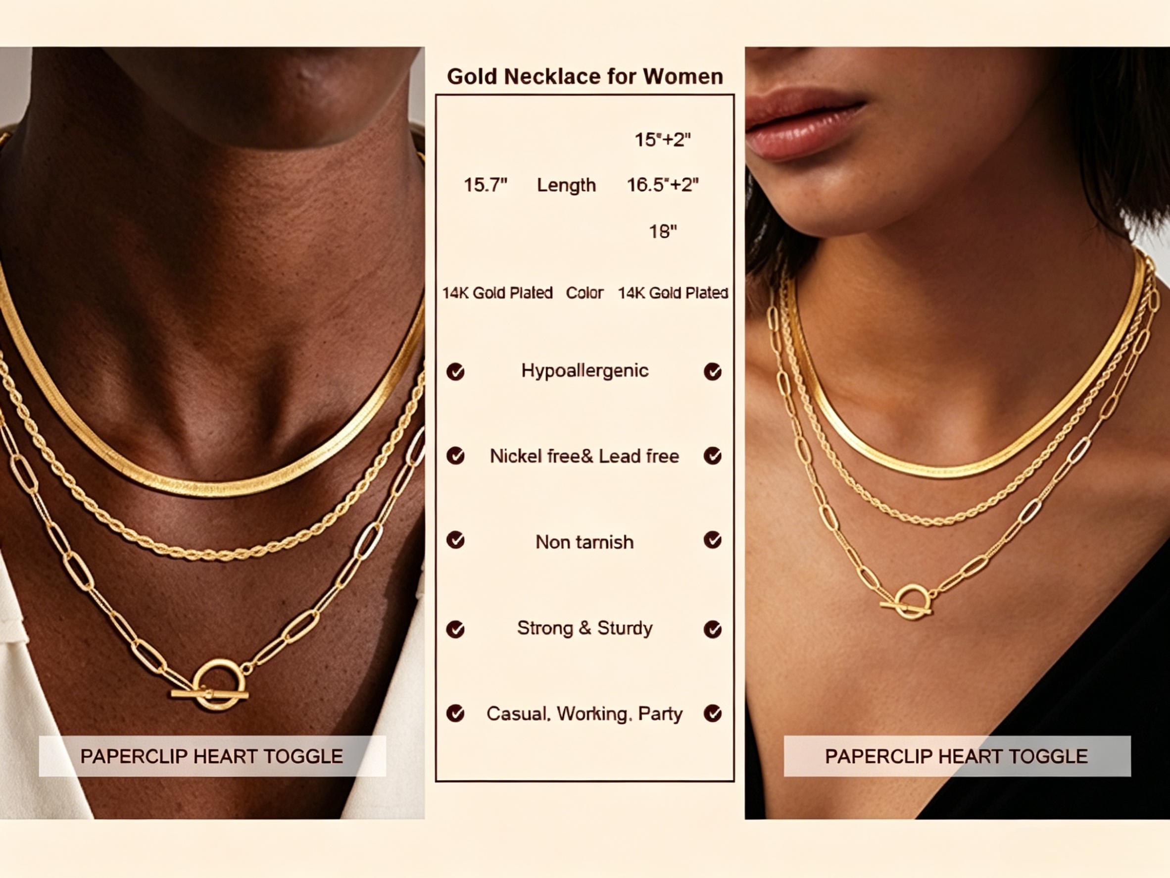FREEKISS Layered Toggle Necklaces for Women: Dainty Link Chain Necklaces Paperclip Cuban Rope Adjustable Choker T-Bar Toggle Clasp Chunky Necklace for Women dealsforyoudays summerwins