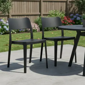 HomeRoots 565225 30.50 x 20 x 17 in. Black Heavy Duty Plastic Outdoor Stacking Accent Chair - Set of 2