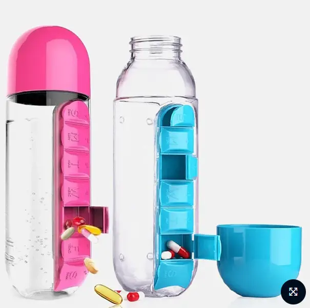 Medicine Pillbox with Plastic Drink Bottle 600Ml