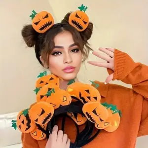 4Pcs Halloween Pumpkin Headband, Orange Fuzzy Pumpkin Hair Accessories For Women Halloween Costume Cosplay Accessories  Decoration Party Photo Props