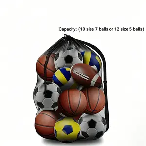 Extra-large mesh sports ball bag, basketball bag, team ball bag, adjustable shoulder strap, team cooperation ball bag, can hold footballs, rugby balls, volleyballs, swimming equipment (1 piece)