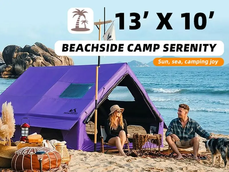 Outdoor Camping Waterproof Inflatable Tent - 4-Season, 8-10 Person, 129 Sq Ft, Roomy Interior, Sturdy Airframe, Stove Jack, Mesh Windows, Pump, Instant Portable Canopy for Camping