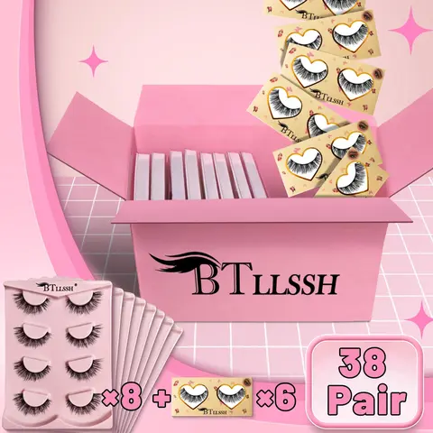 Cat Eye False Eyelashes, 38 Pairs Natural Curling Eye Makeup Strip Lashes, Full Volume False Eyelash