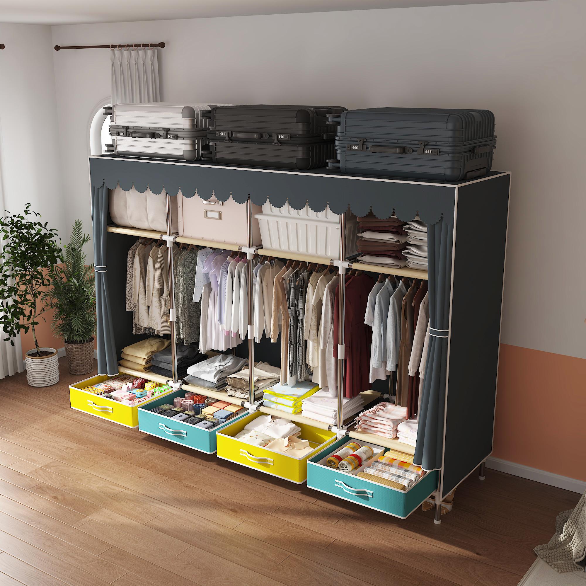 Portable Wardrobe with Drawers, Large Bedroom Suspension Storage Closet Portable Clothes Closet Wardrobe Storage Organizer ( Size:78.7* 17.7 * 66.9inch ).