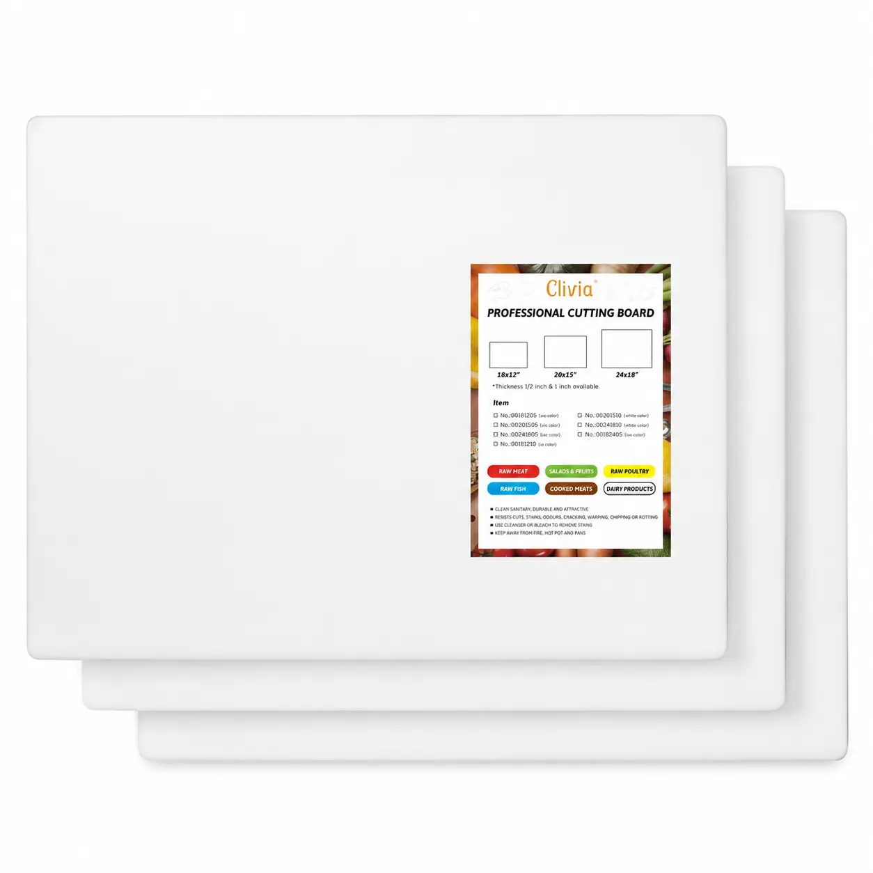 Hakka Commercial Cutting Board Set, 3-Piece Anti-Bacterial NSF Certified Plastic Cutting Boards, 24 × 18 × 1 Inch Dishwasher Safe for Meat Prep, Restaurant & Commercial Kitchen Chopping Knives
