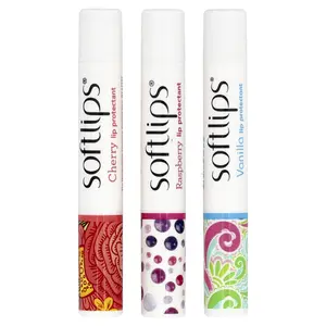 Softlips Lip Protectant, Cherry, Raspberry, Vanilla, 3 Pack, 0.07 oz (2 g) Each