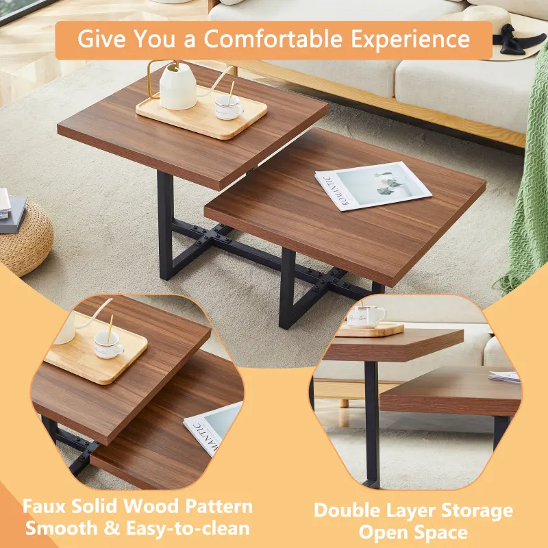 [SOIYELIFE] Perfectly Integrating Modern and Scandinavian Styles-Dark Walnut Double-Deck Coffee Table, Dimensions 47*23.5*18.Cool furniture