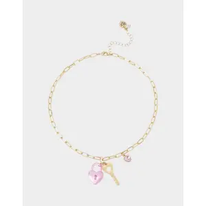 Betsey Johnson HEART LOCK SHORT PENDANT NECKLACE PINK