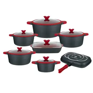 Lorren Home Trends Die-Cast Aluminum Cookware Set, 14 Piece, Non-Stick, Induction Compatible, Red By Haus Roland