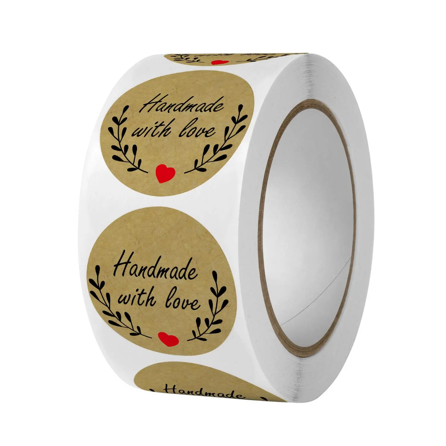 500 Sheets/roll Round Label Sticker, Handmade with Love Pattern Round Label Sticker, Suitable for Diy Craft Envelope Packaging Bag Sealing, Envelope Stickers