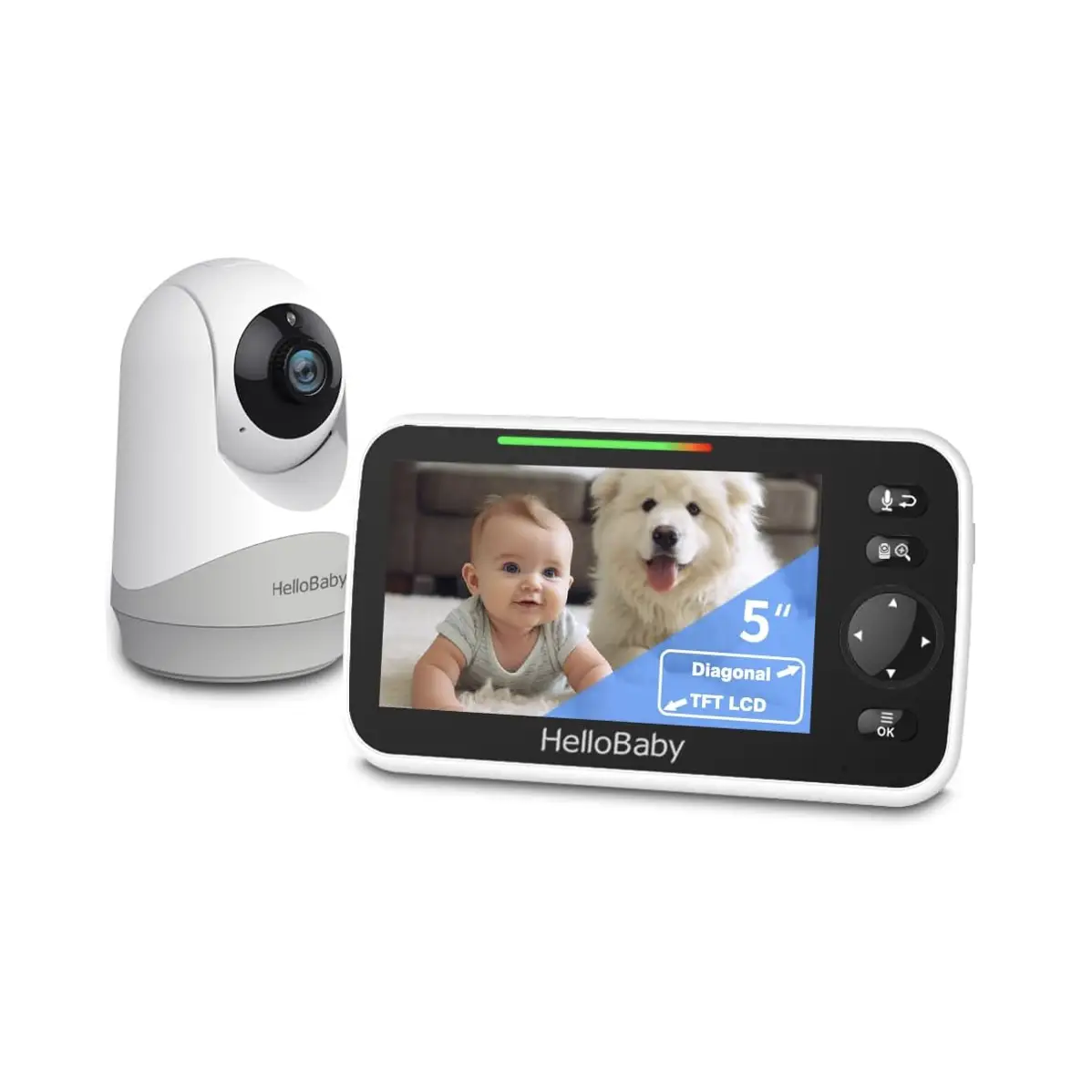HelloBaby 5'' Baby Monitor with Camera & Audio, 16-Hr Video, Remote Pan-Tilt-Zoom, Two-Way Talk, VOX Mode, Night Vision, 960ft Range, No WiFi Needed