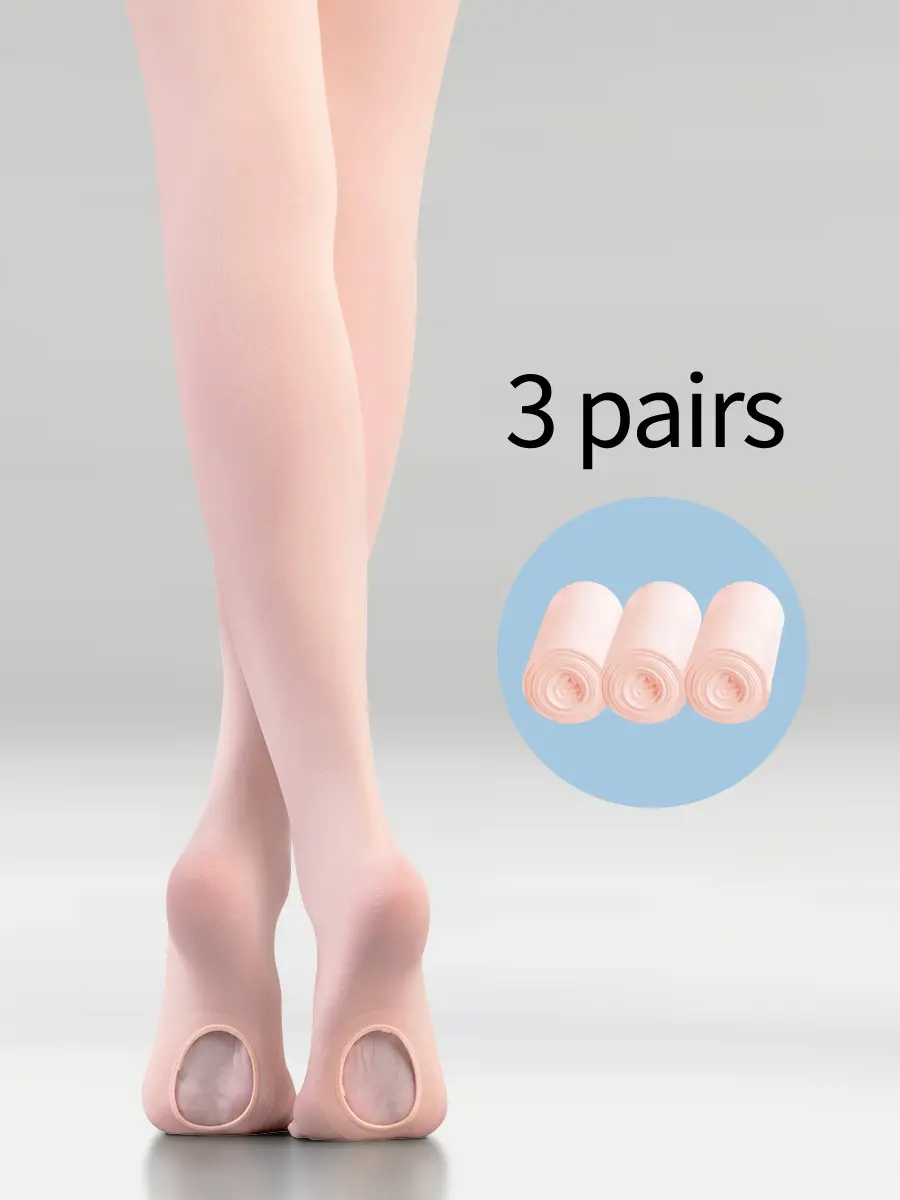 Kids Ballet Tights 3‑Pack | Ultra Stretchy Anti‑Snagging Dance Pantyhose, Hole‑Foot Design, Professional‑Grade Footed Tights for Girls Toddlers, for Ballet Class Dance Exam Daily Performance, Soft Breathable Nude Pink Sheer Fabric