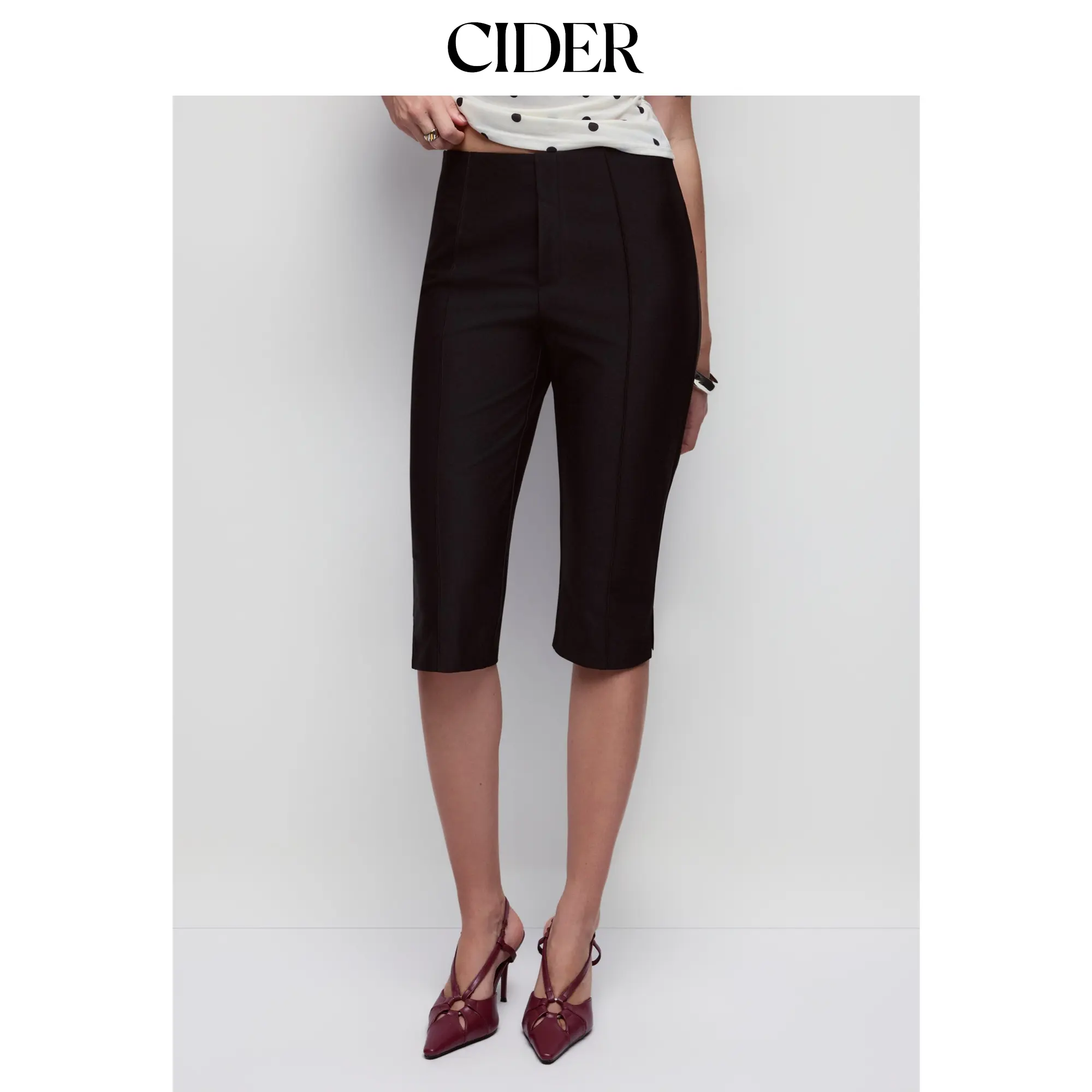 Cider Women's Mid-Rise Capri Pants with Split Hem and Seam Detail
