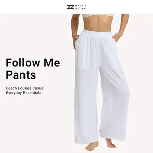 BILLABONG Women's Follow Me Pants, Loose Straight Leg Elastic Waist Pants with Pockets, Beach Lounge Casual Everyday Essentials