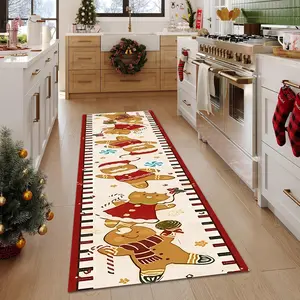 Christmas Gingerbread Man Decorative Boho Runner Rug, Festive Home Decoration, Soft Durable Washable Carpet for Hallway Kitchen Living Room