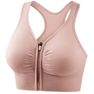 Front Zipper Sports Underwear Women Cross Backless Bra Shockproof Push-up Bra Running Workout Yoga Vest plus Size Padded Athletic Fitted sports bra