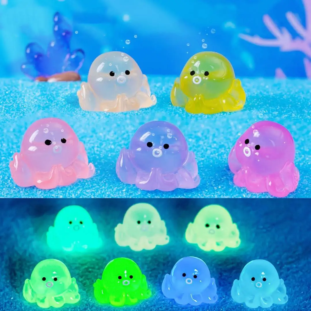 Random Color Glow in Dark Octopus Design Resin Toy, Miniature Octopus Luminous Micro Landscape Octopus Figures for DIY Kit, Miniature Octopus Figures,