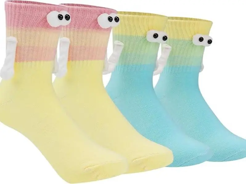 [2 Pairs] Knit Magnetic Holding Socks - Women's Matching Sets with Cute 3D Eyes, Hand Sewn, Holiday Festive Decor, Holiday Gift for Couples, Gentle Wash, Line Dry by Dealsforyoudays SummerWins