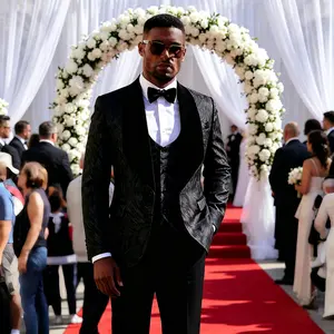 Men's 3-Piece Jacquard Tuxedo Suit, Luxury Black Formal Suit for Wedding, Prom & Party
