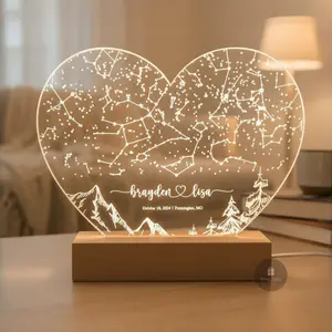 Personalized Heart Star Map Night Light Custom Constellation Sky Plaque with Mountain View  Anniversary Gift for Girlfriend Couple Gift Ideas for Valentine's Day Christmas Lamparas Personalizadas